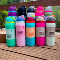 Bouteille d'eau sport isotherme à double paroi en acier inoxydable 24oz/32oz, tasse de bureau pour adultes, anti-fuite avec paille, sans BPA, 6-12