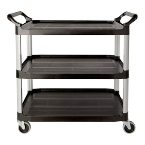 Carrello portaoggetti a 3 ripiani in plastica nera con ruote per uso in cucina o ufficio - Product Image 1