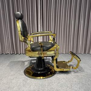 Antik stil berber mobilya altın çerçeve püsküllü deri saç şekillendirici sandalye lüks ayarlanabilir ağır Salon berber koltuğu - Product Image 3