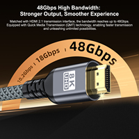 Câble HDMI 2.1 tressé de qualité supérieure 8K 60Hz 4K 120Hz UHD 48 Gbps plaqué or mâle-mâle pour ordinateur portable, moniteur, Smart TV, console de jeu