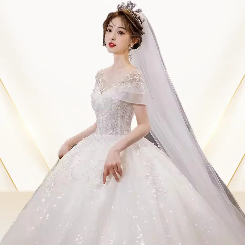 New Main Yarn Bride's Summer French Women's Big Tail Court Style Travel Photography One Shoulder Light Wedding Dress for women