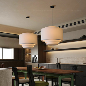Lampe suspendue ronde minimaliste en tissu blanc Led E27 pour salon, chambre à coucher, décoration d'hôtel - Product Image 2