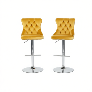 Modern Velvet Bar <b>Stools</b> Chrome Base <b>Adjustable</b> Height Swivel Tufted Back Home Bar Furniture - Product Image 1
