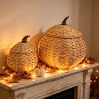Décoration de table artisanale en rotin tressé en forme de citrouille, en fibres naturelles, pour la récolte d'automne, Halloween et Thanksgiving