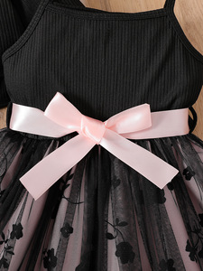 Trẻ Em Bé Gái 2 Bộ Trang Phục Dài Tay Crop Cardigan Spaghetti Dây Hoa Voan Bộ Nơ Eo Trẻ Em Đầm Dự Tiệc - Product Image 6