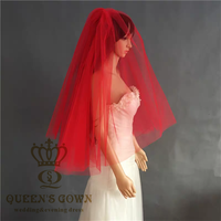 Queens Gown Haute Qualité Ivoire et Rouge Court Voiles De Mariée Accessoires De Robe De Mariée