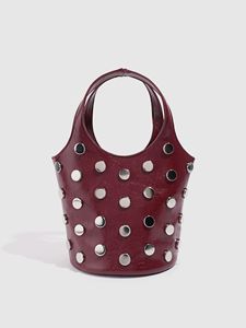 Nouveau Sac à Main Tendance en PU Effet Écaille de Tortue avec Rivets, Style Seau Cool pour Moto, Anti-Vol, Fermeture Éclair Métallique pour Femme - Product Image 1
