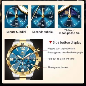 OLEVS 3678 Orologio di Lusso da Uomo Oro e Nero Multifunzione al Quarzo Impermeabile con Fasi Lunari Cronografo in Acciaio Inossidabile - Product Image 4