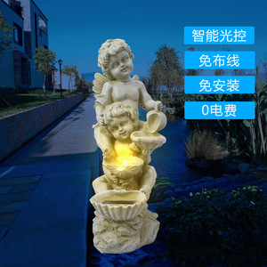 Fontaine solaire décorative en résine pour jardin, lumière LED solaire, décoration extérieure pour patio et pelouse - Product Image 1