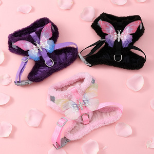 Grensoverschrijdende groothandel teddybeer katten borsttuig trekkoord herfst en winter warme pluche vlinder honden borsttuig - Product Image 4
