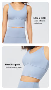 Tops de Fitness de secado rápido de alta elasticidad de transporte acanalado de nailon de alta calidad, almohadillas fijas para sujetador, <span class=keywords><strong>tirantes</strong></span>, sujetador de Yoga - Product Image 3