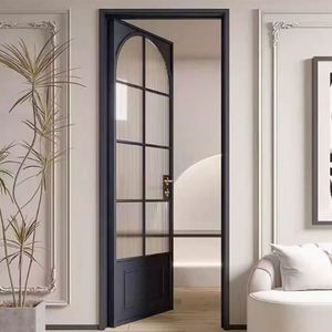 Porte française en alliage d'aluminium minimaliste intérieur verre à cadre noir balançoire portes de style français villa - Product Image 1
