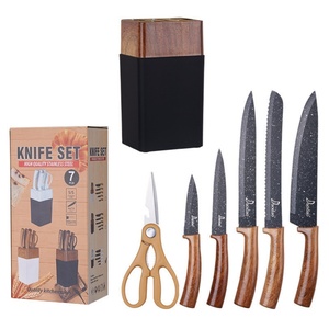 Cuchillo de Cocina Premium con Revestimiento Antiadherente, Cuchillos de Chef, Cuchillo para Rebanar, Juego de Cuchillos de Cocina de Acero Inoxidable con Bloque - Product Image 1