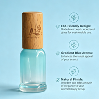 Bouteille d'emballage en verre aromatique bleu dégradé avec bouchon en bois de hêtre