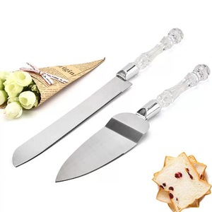 2-Piece Disposable Stainless Steel Pizza Wedding <b>Cake</b> Knife Set Crystal Handle Serrated Bread Toast Cutter Baking <b>Cake</b> <b>Tools</b> - Product Image 2