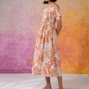 ชุดเดรสลำลองพิมพ์ลายส้ม ดีไซน์นุ่มสบาย ระบายอากาศได้ดี ผ้าพลีท ผลิตตามสั่ง ผ้าฝ้าย 100% เหมาะสำหรับใส่ไปชายหาด - Product Image 3