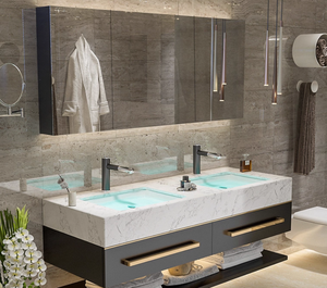 Lujoso Mueble de Baño Flotante con Encimera de Mármol y Lavabo para Hoteles - Product Image 2