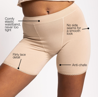 Fabrication chinoise, tissu en coton biologique certifié doux, taille mi-cuisse, ceinture élastique, boxer pour femmes, longueur mi-cuisse.