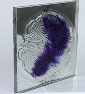 Panneau mural moderne en verre peint avec motif plume violette, forme rectangulaire, structure plate durable - Product Image 3