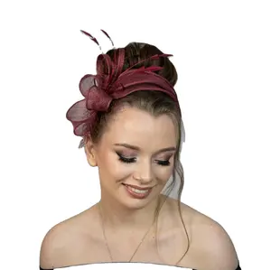 New Design Red Wine Feather Headband Fashion Fascinators Hairband for Women Ladies