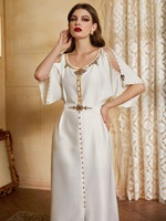 SH0100 blanc élégant robes nouveau maroc femmes musulmanes Robe perlée brillant Abaya fête soirée modeste Eid manches courtes Robe Femme