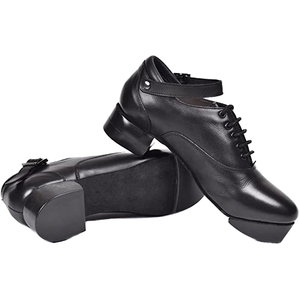 Women <b>Tap</b> <b>Dance</b> <b>Shoes</b> Genuine Leather Upper PU Outsole Flat Heel Black - Product Image 1