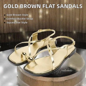 Sandalias Planas para Mujer, Primavera, Otoño, Verano, Parte Superior de PU, Antideslizantes, Color Dorado Marrón, Punta Abierta, Chanclas de Moda, Venta al por Mayor - Product Image 2