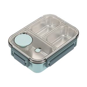Contenitore per il pranzo in acciaio inossidabile per adulti, portatile, con 3 scomparti, vasetti per salse, sigillato, a tenuta stagna, tipo bento box, per ufficio - Product Image 1