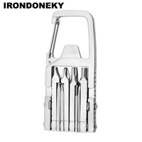 IRONDONKEY Outil multifonctionnel 13 en 1 pour le camping et les voyages en plein air, boucle en acier inoxydable, outil combiné, ouvre-bouteille pliable