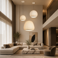 Lámpara Colgante Transcendente Plegada, Esfera Cúpula Acanalada en Blanco Hueso, LED Cálido Ajustable, para Isla de Cocina, Grado Profesional, Elegante y Noble