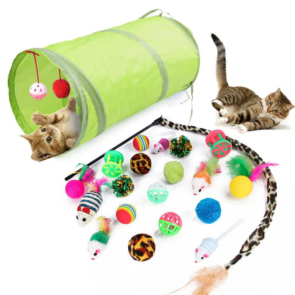21 adet kedi oyuncaklar interaktif yavru oyuncaklar çeşitleri tünel topları balık tüy Teaser değnek fare