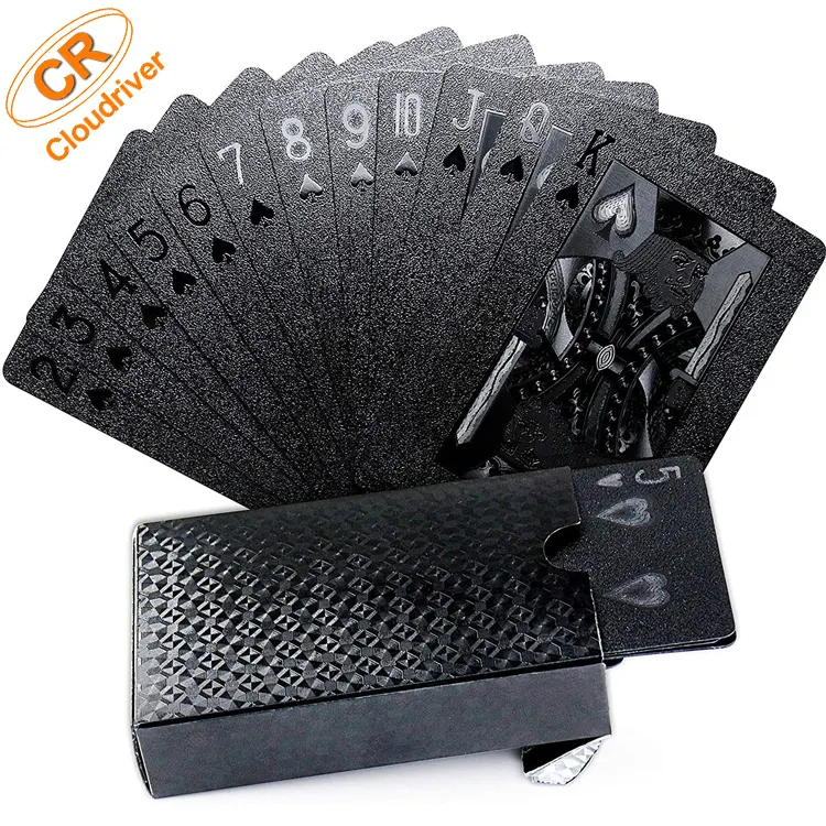 Masa oyunları hediye dayanıklı plastik siyah iskambil kartları serin siyah kabartma parlak folyo iskambil kartları