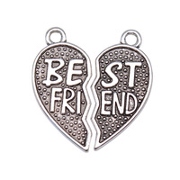 Breloque Cœur Meilleur Ami 29x25mm, Design Divisé, en Alliage de Zinc Argent Vieilli pour Colliers Assortis