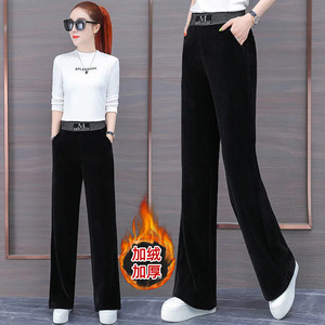 Black Wide Leg <b>Pants</b> High Waisted Loose Fit Fleece <b>Lined</b> Thick Corduroy Casual Women's <b>Pants</b> - Product Image 1