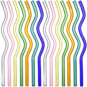 Pailles ondulées en verre transparent coloré réutilisables de 8 pouces pour gobelets de 16 oz, boissons, café, lait, thé, cocktails, jus - Product Image 1