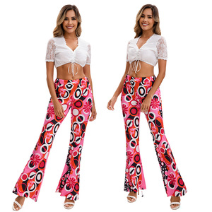 Pantalones Anchos de Estilo Hippie para Mujer, Pantalones con Estampado de Bloques de Color y Pañuelo en la Cabeza, Pantalones Casuales de Moda - Product Image 4