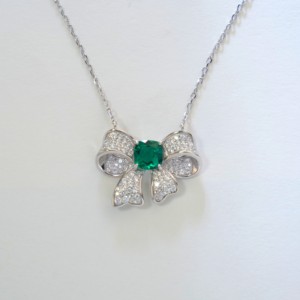 925 Silver Cultivated Emerald Necklace Shining Fashionable <b>Bow</b> Shape Party Holiday Daily <b>Gift</b> for Girls Surprise L - Product Image 5