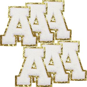 옷에 대한 셔닐 문자 패치, 퍼지 패치 문자 수 놓은 골드 반짝이 의류 편지에 손질 된 철 - Product Image 5