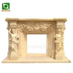 家居装饰手工雕刻罗马女士雕像柱雕刻仿古米色大理石壁炉环绕