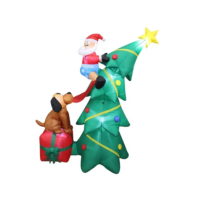 180cm dog chasing Christmas Santa climbing on Christmas tree inflatable decoration indoor outdoor inflatable Santa Xmas tree