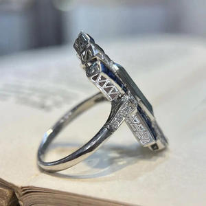 Anello da cocktail geometrico A053 da donna con acquamarina taglio smeraldo, pietra naturale e pavé, anelli di fidanzamento alla moda - Product Image 5