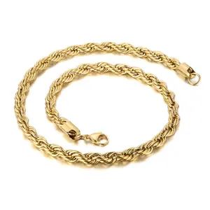 7Mm 18K Mens Solid Gold 2-8Mm Stainless Steel Twisted Rope Chain Necklace 6Mm 18K Gold Rope Twist