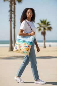 High Quality Fashion Woman's Water Resistant Large Capacity <b>Beach</b> Tote Bag Set Zipper <b>Canvas</b> Polyester Lining All Seasons - Product Image 3