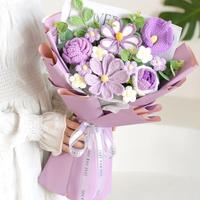 Buket Bunga Rajutan Tangan, Mawar dan Lily Rajut, Siap Digenggam untuk Hari Valentine, Kencan, Wisuda, Hari Ibu