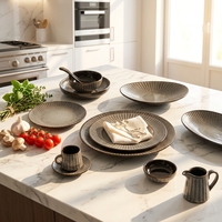 Service de table en porcelaine céramique lisse en sergé de laine noir durable ST – Assiettes plates, assiettes à dessert pour la maison, mariages, fêtes, hôtels