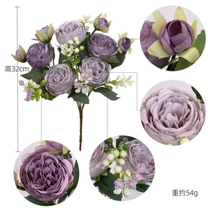 Ramo de peonías y rosas artificiales de seda, alta simulación, decoración para bodas y hogar - Product Image 4
