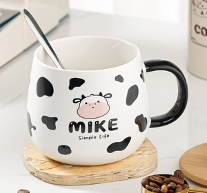Logotipo personalizado 480ml Alta Capacidade Reutilizável Novos Desenhos Animados Bonito Vaca Design Caneca De Café Copos De Cerâmica com Tampa Colher - Product Image 5