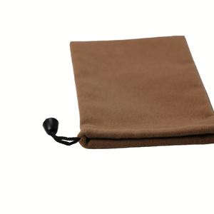 Pochette en velours doux marron avec cordon de serrage pour bijoux, sacs en suède pour présentation, emballage cadeau 10x20CM - Product Image 3