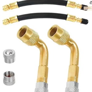 Buse d'extension d'air en cuivre avec tuyau pour gonfleur de pneus, gonflage rapide, jaune doré - Product Image 2