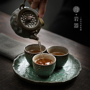 Bandeja de cerámica para preparación de té en seco, con esmalte de piedra azul y diseño de semilla de loto, forma irregular, para juego de té Kung Fu con dos tazas - Product Image 4